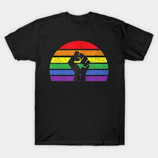 LGBTQ Pride Flag Fist BLM Black Lives Matter  Retro T-Shirt